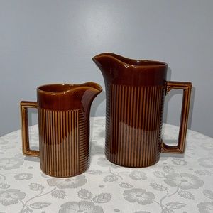 Mid-century modern England Ellgreave Tiko pottery milk and cream pitchers